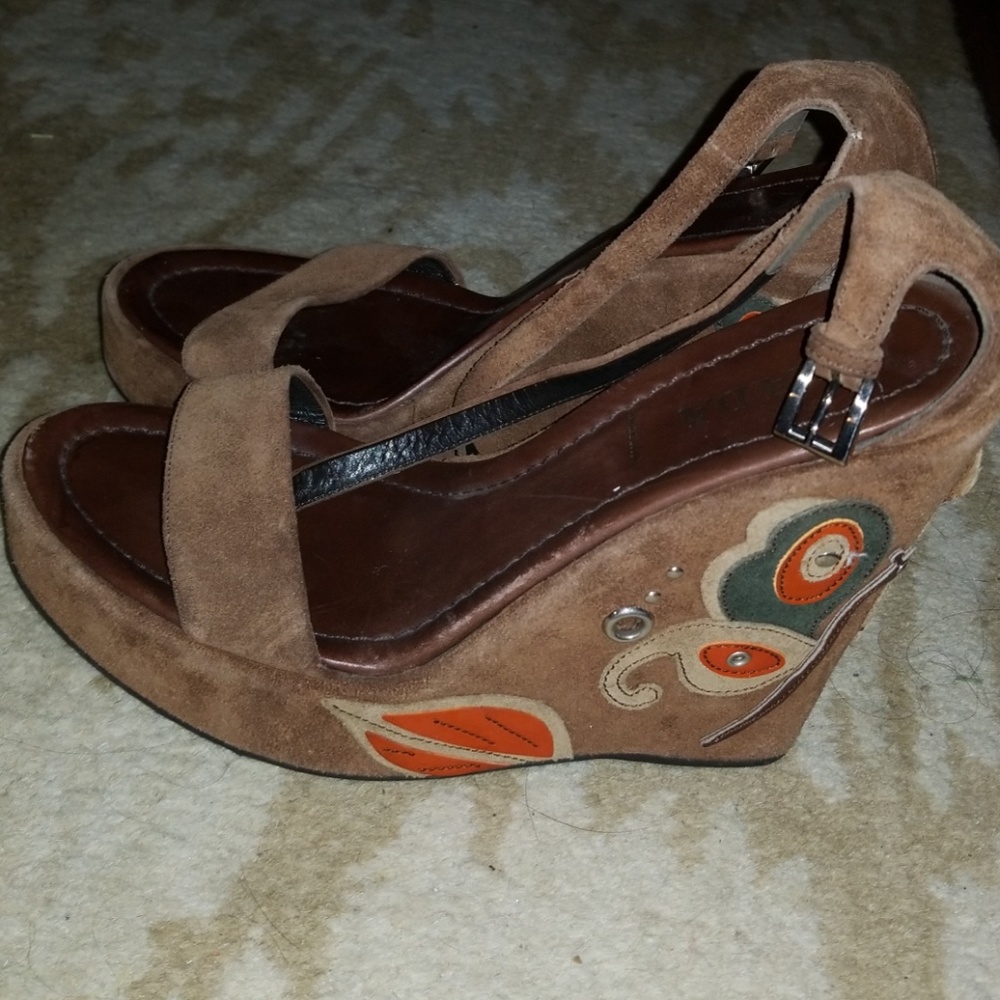 Prada suede applique wedges
